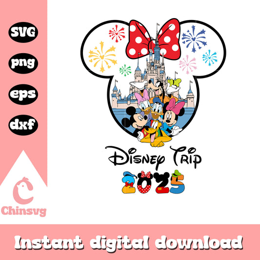 Disney trip 2025 minnie head svg, mickey and friends svg