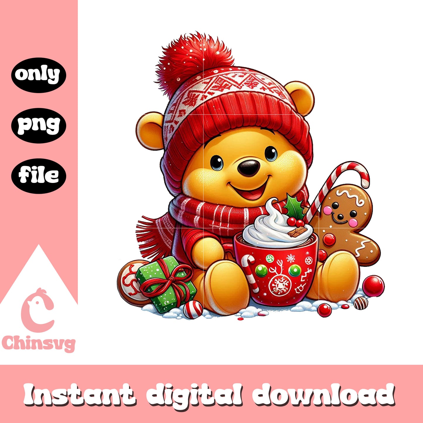 Disney winnie the pooh christmas day png, pooh bear png