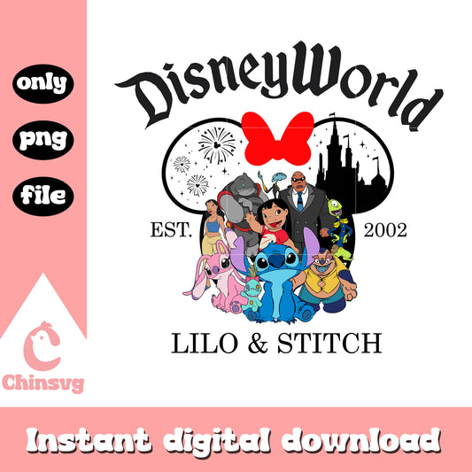Disneyworld est 2002 stitch design png, minnie mouse head png