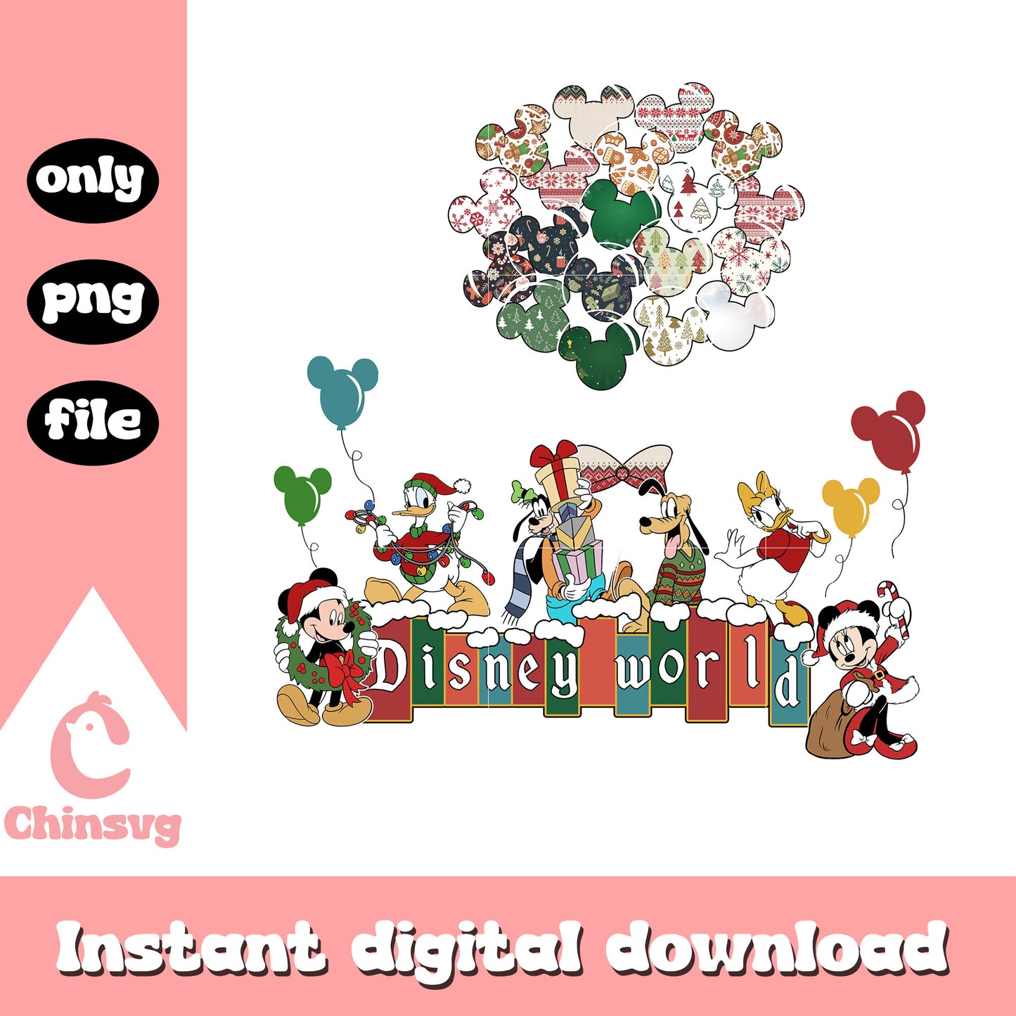 Disney world happy christmas design png, disney christmas png