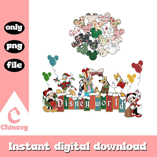 Disney world happy christmas design png, disney christmas png