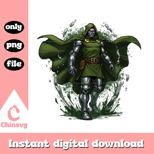 Doctor doom posing splatter effect design png, doctor doom png