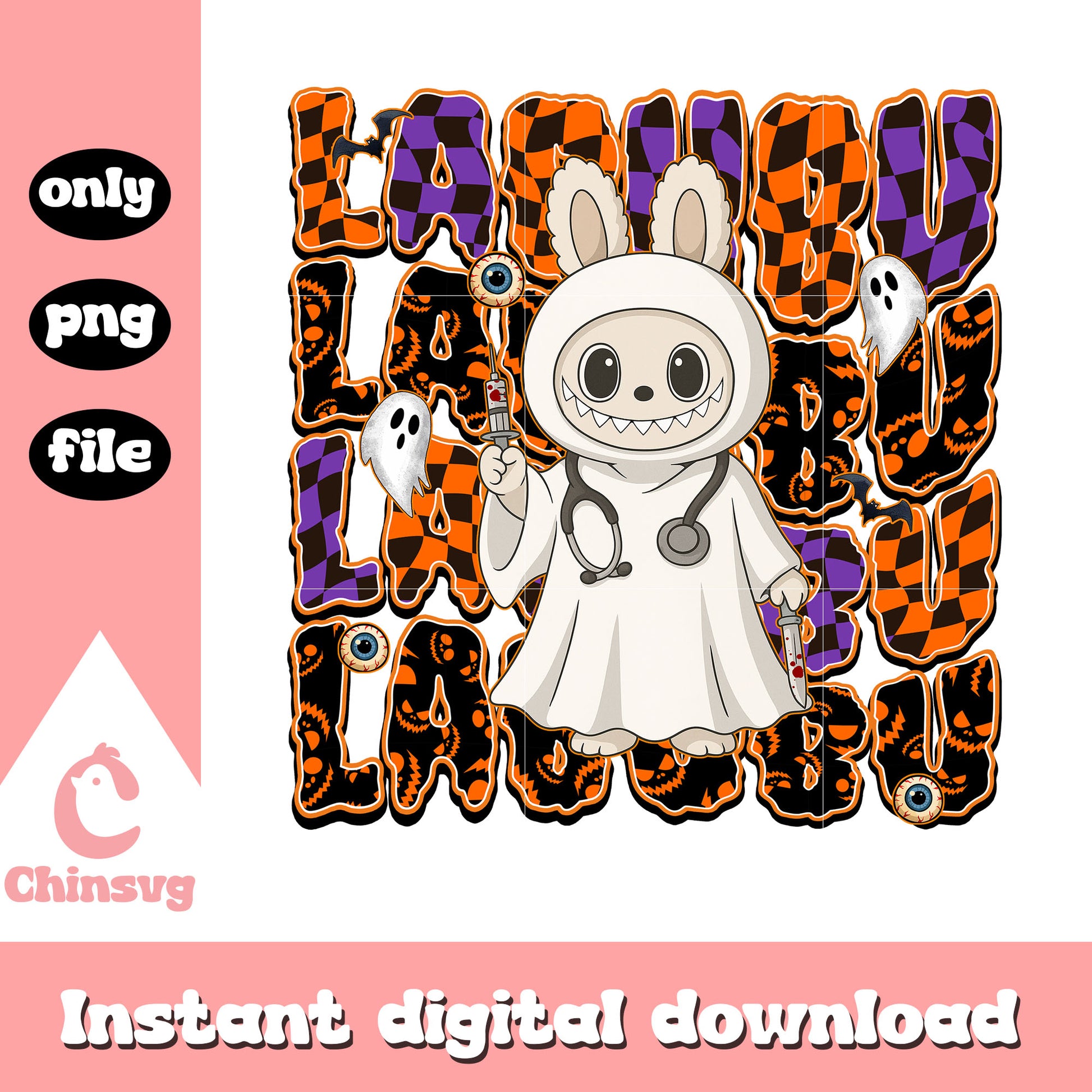 Doctor ghost labubu doll design png, ghost halloween png