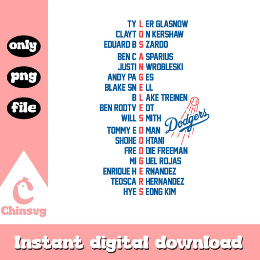 Dodgers player name design png, los angeles dodgers png