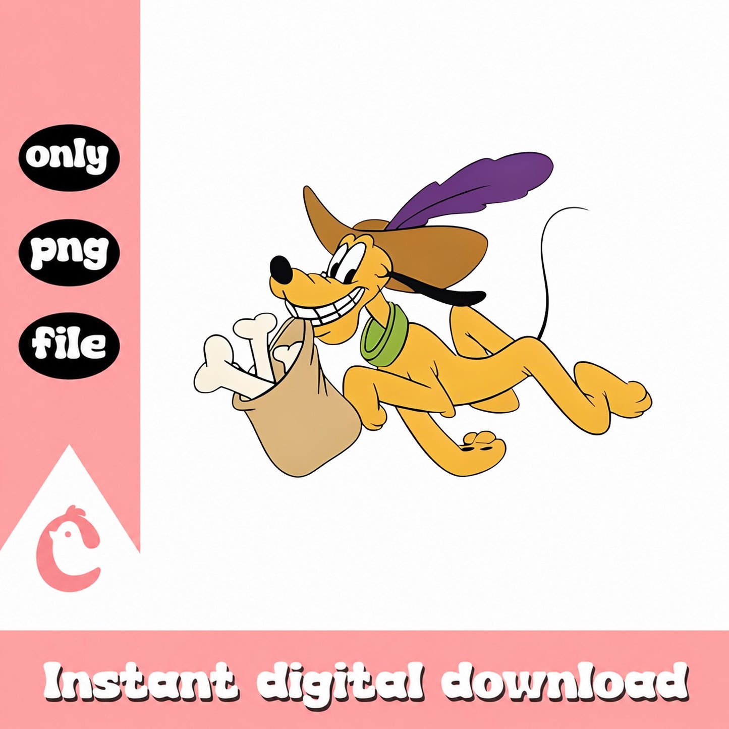 Dog With Bone Cartoon Clipart, Funny Dog PNG, Instant Download PNG