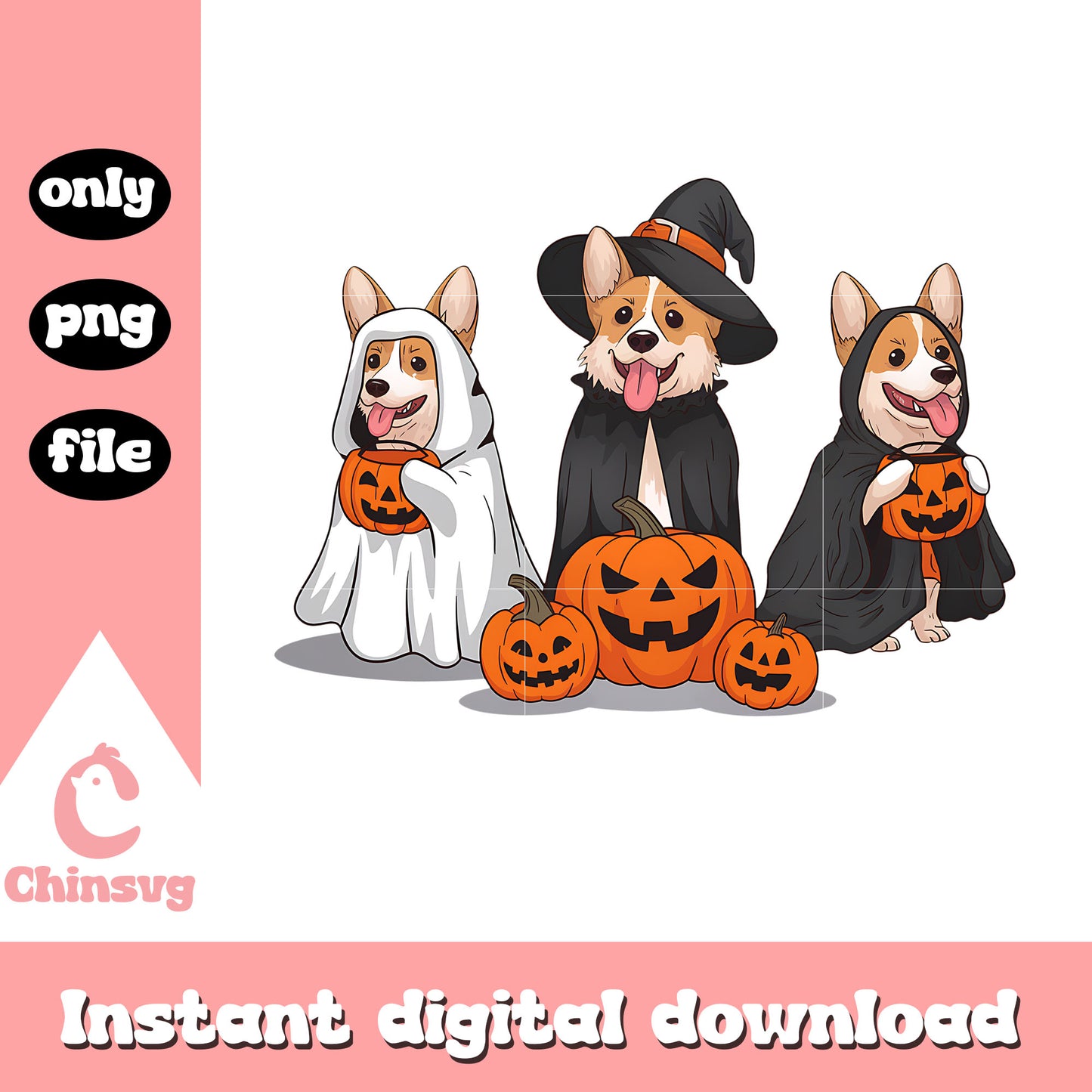 Dogs witch clothes with pumpkins clipart png, halloween art png