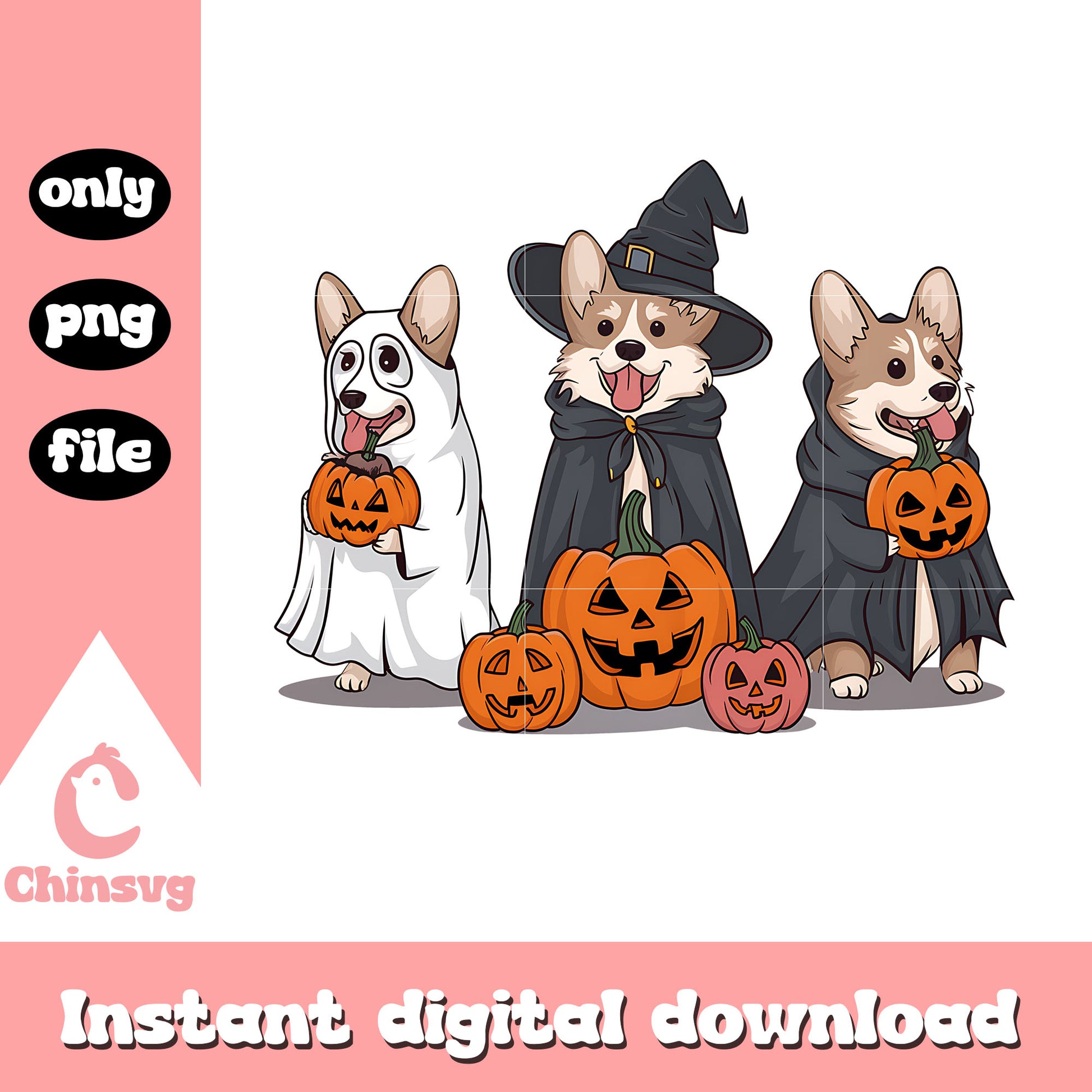 Dogs witch clothes with pumpkins design png, halloween day png