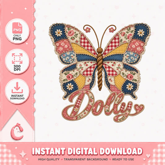 Dolly Butterfly Patchwork PNG, Floral Butterfly Clipart, PNG