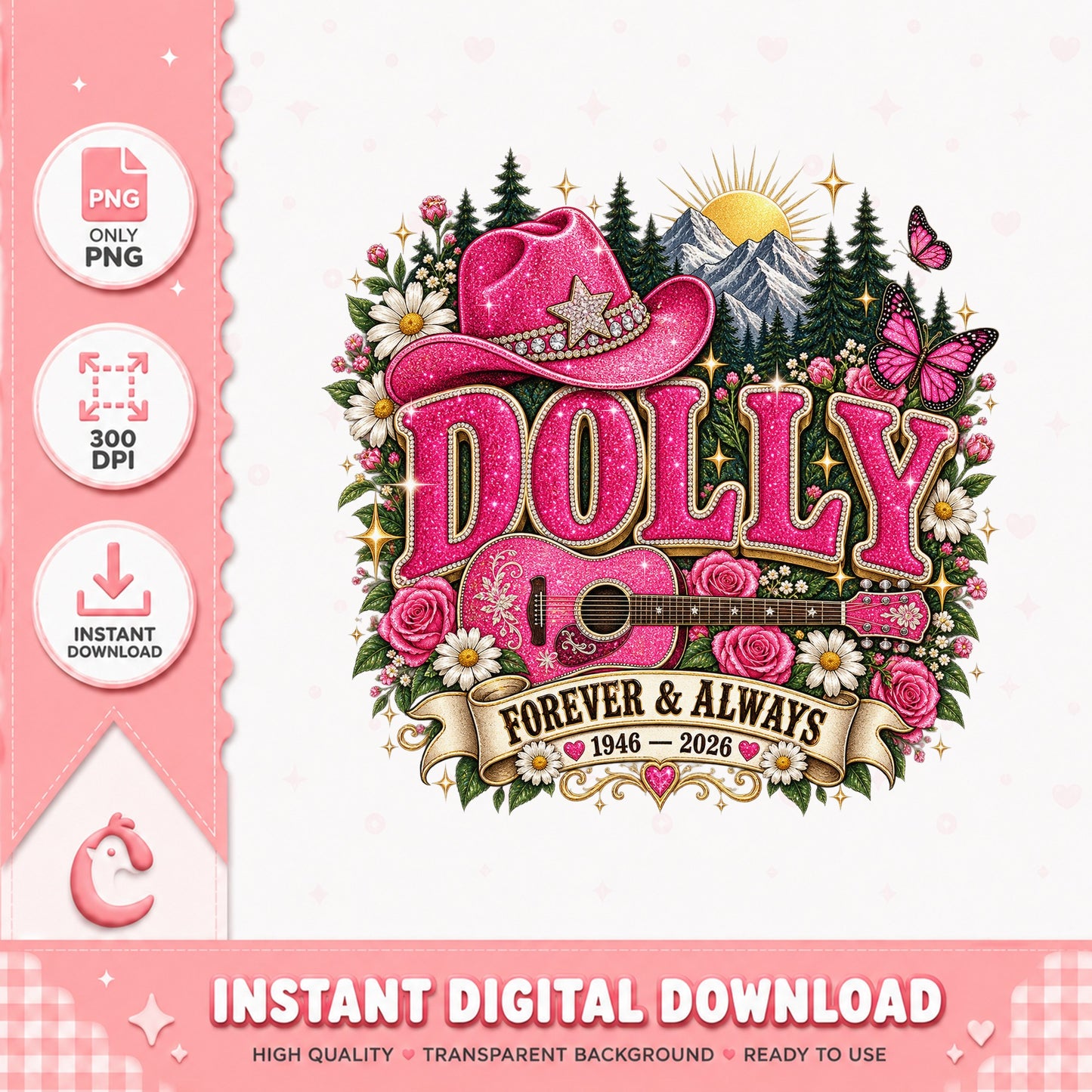 Dolly Parton Forever And Always PNG, Country Music PNG, Guitar PNG