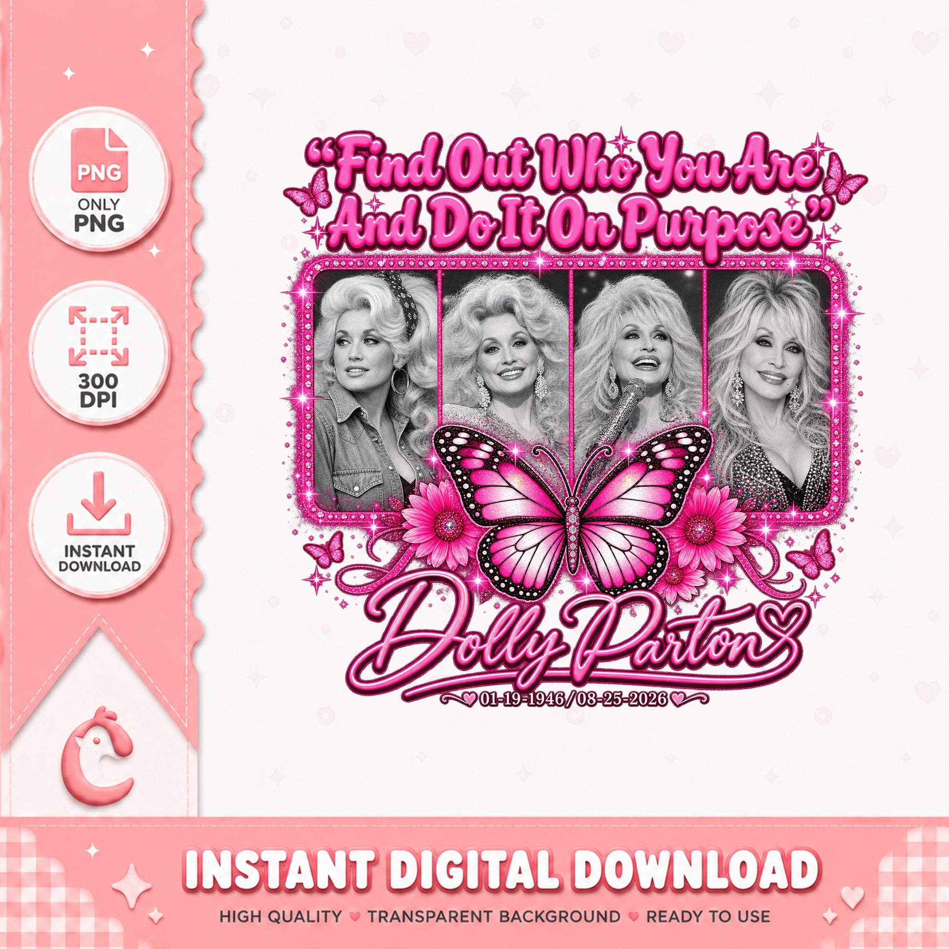 Dolly Parton PNG Bundle, Country Music Legend, Butterfly PNG