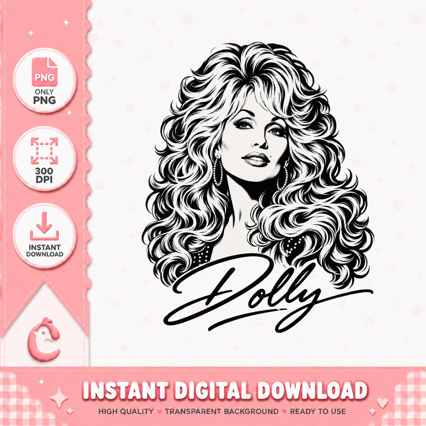 Dolly Parton Portrait PNG, Country Music Icon, Instant Download PNG