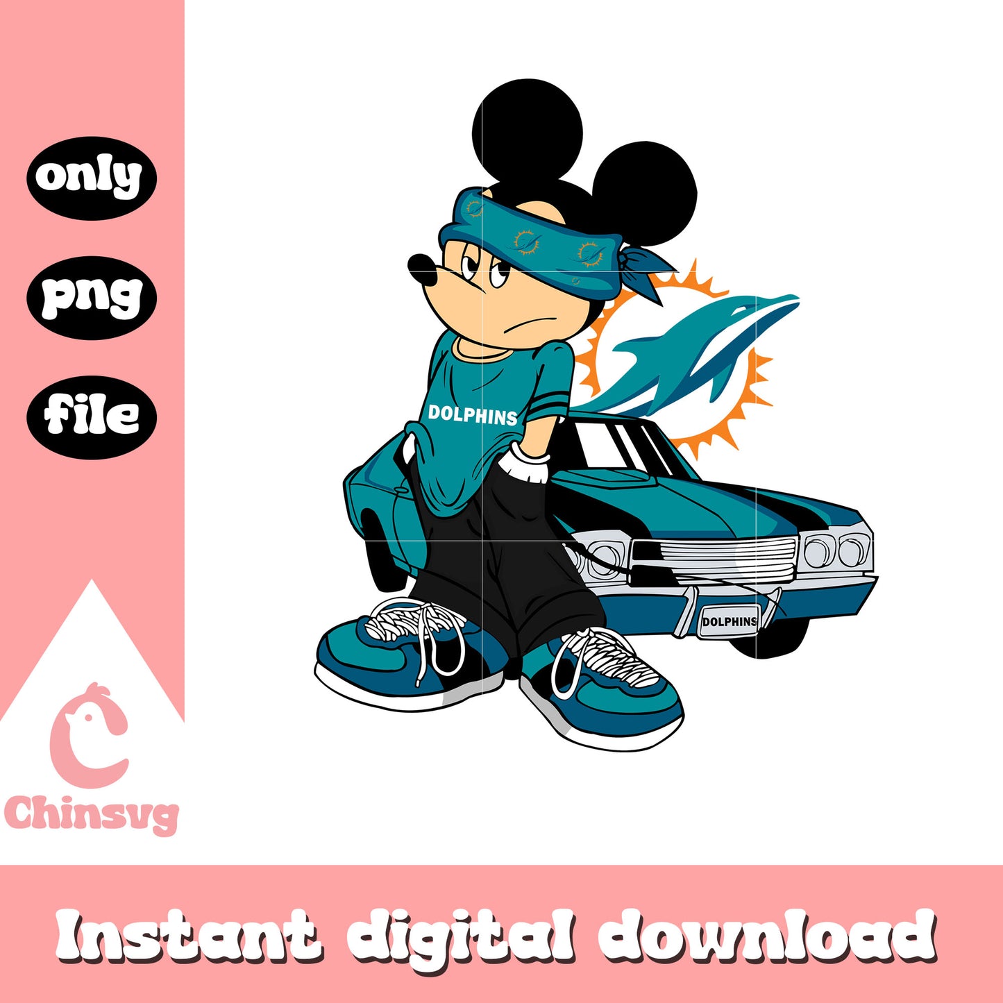 Dolphins mickey style logo png, nfl miami dolphins​ ​png