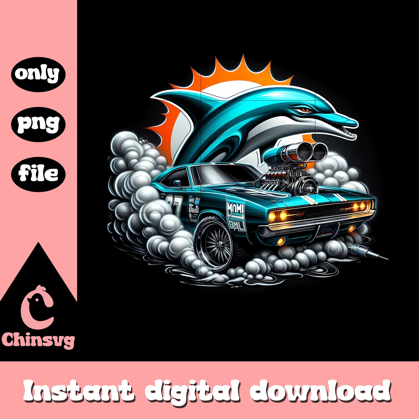 Dolphins nfl car smocke muscle png, Miami Dolphins team png