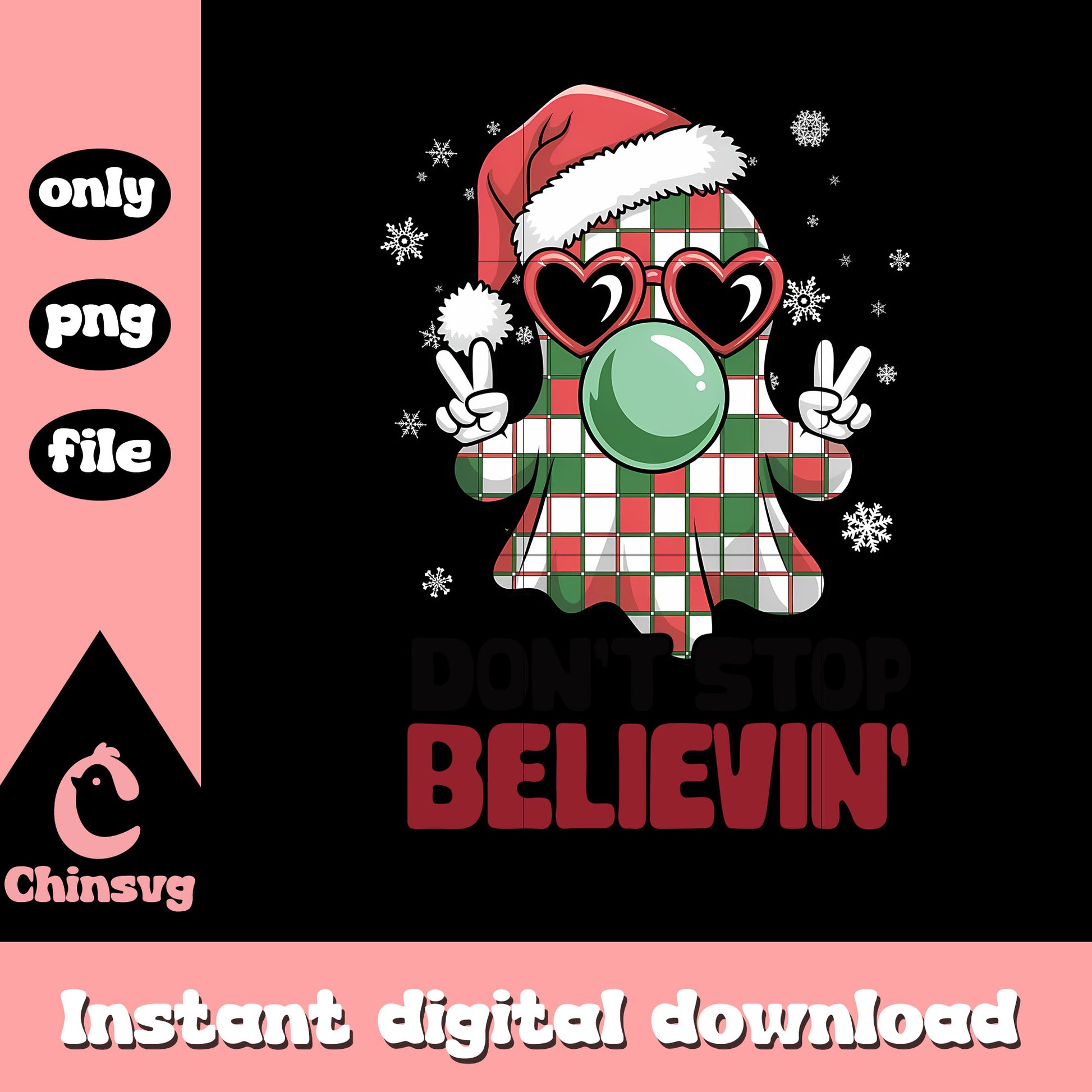 Don't stop believin christmas ghost png, cute ghost clipart png