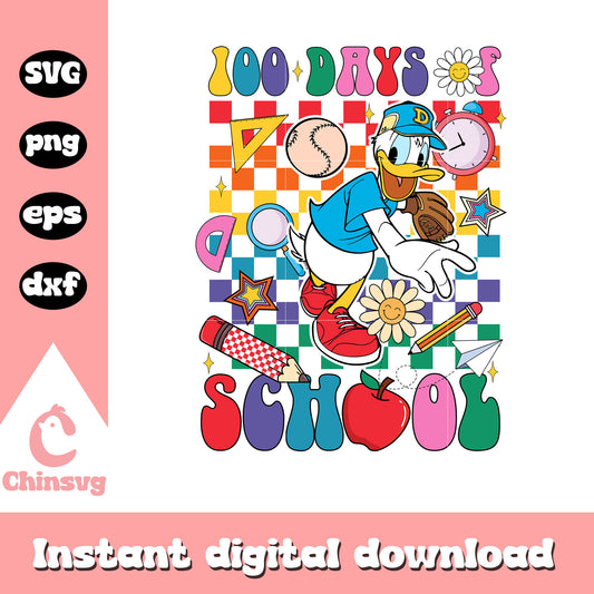 Donald 100 days of shool svg, school supplies svg, school day svg