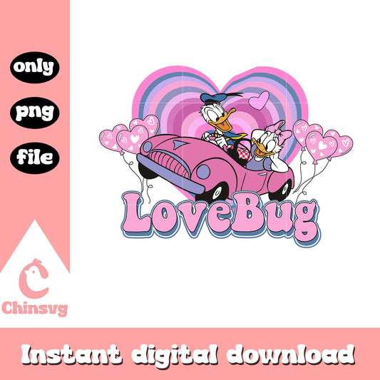 Donald Daisy pink car love bug png, love bug png, valentine png