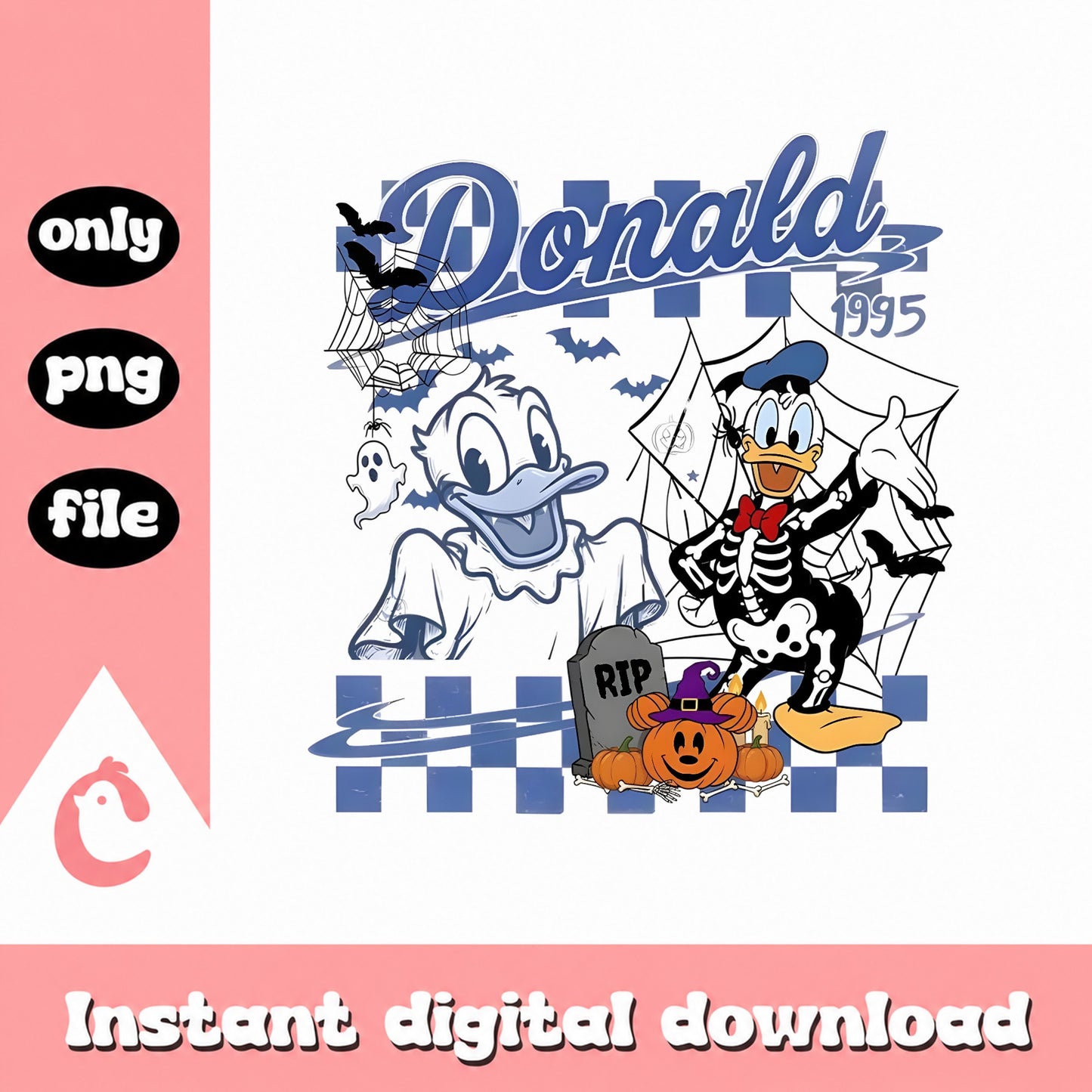 Donald Duck Halloween PNG, Disney Ghost Skeleton, Pumpkin PNG