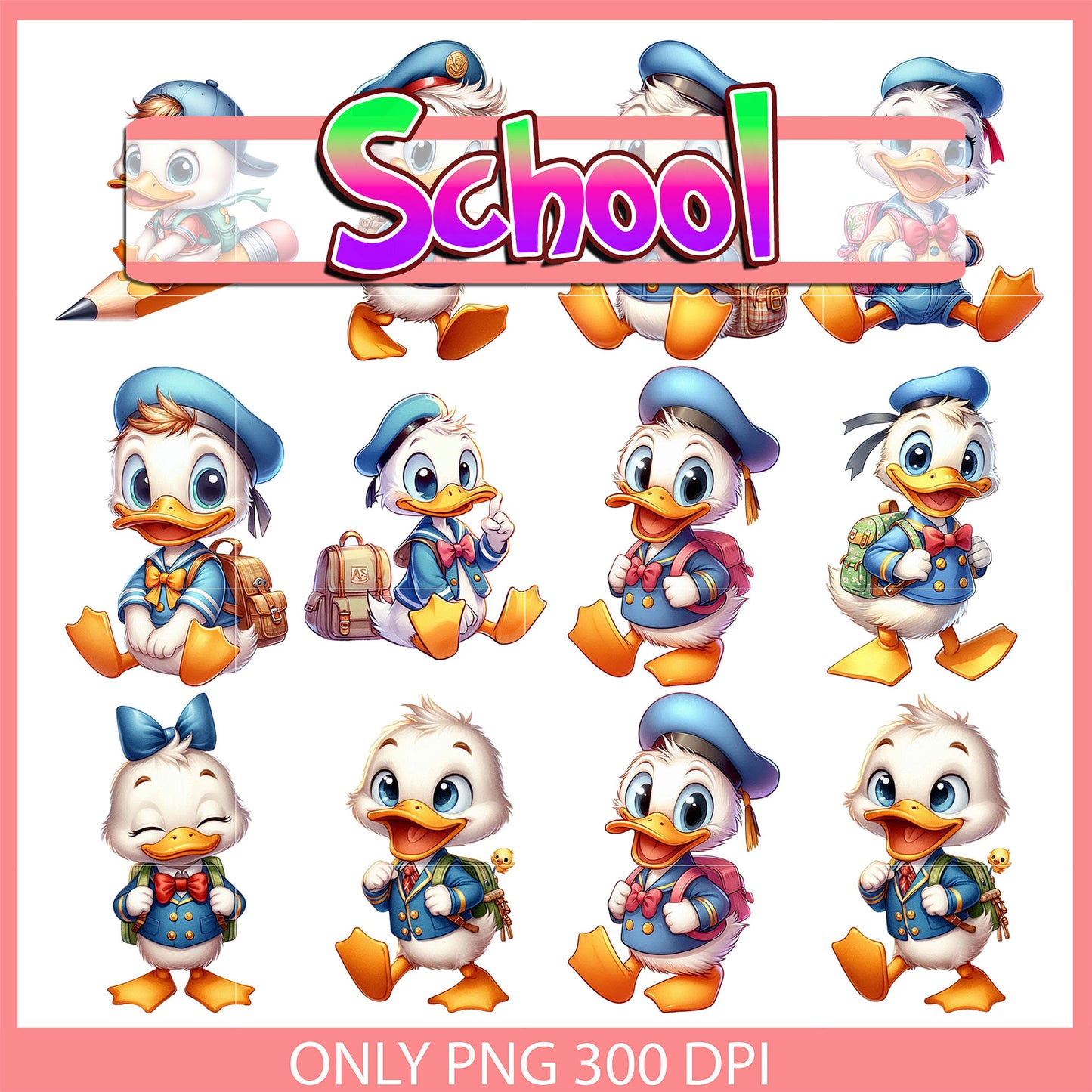 Donald character back to school design bundle png, disney donald png