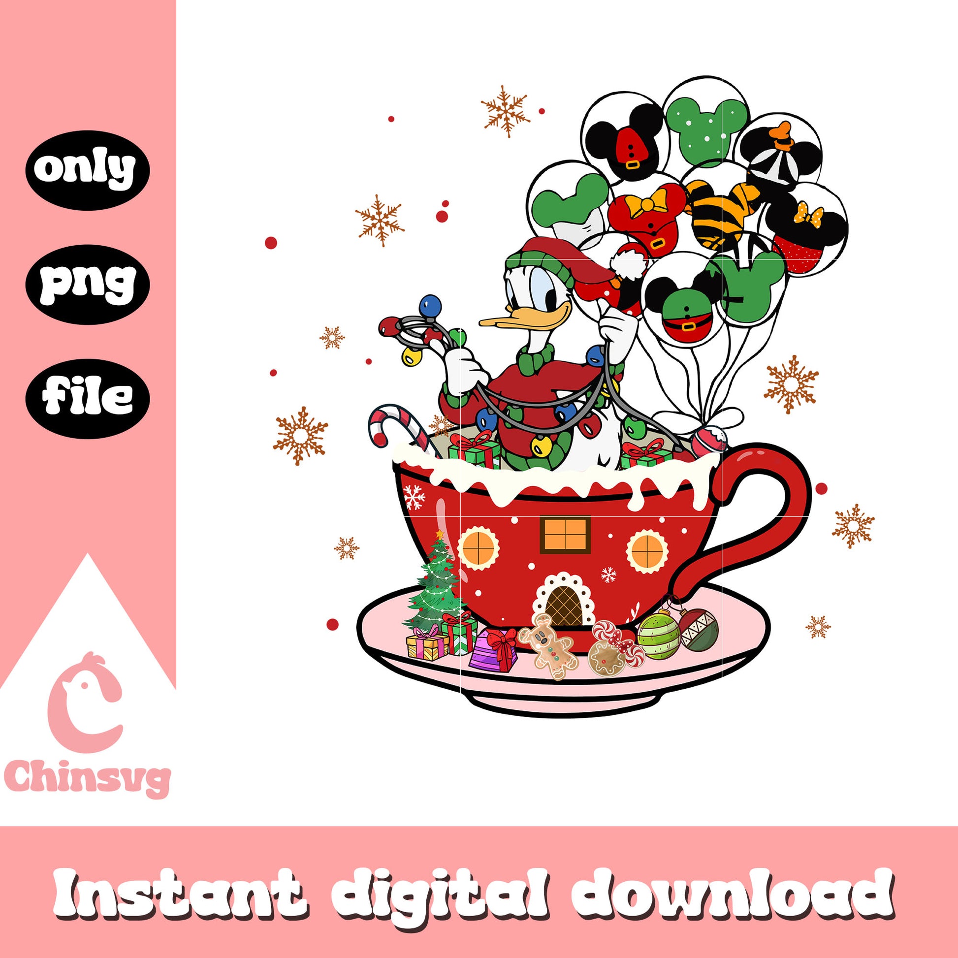Donald christmas tea cup design png, merry christmas png