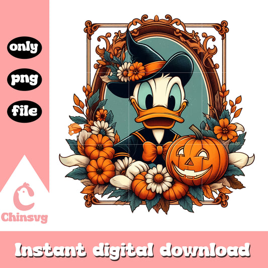 Donald duck and halloween pumpkin png, donald character png, disney casts png