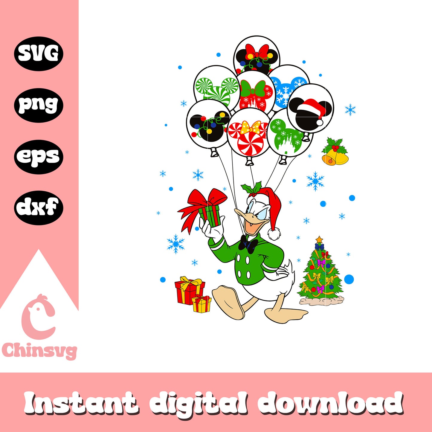 Donald duck christmas balloon svg, christmas in disney svg