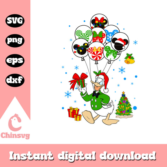 Donald duck christmas balloon svg, christmas in disney svg