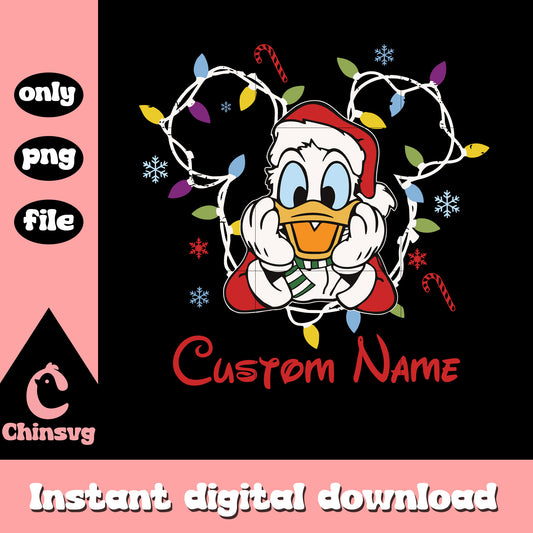 Donald duck custom name christmas lights png, christmas donald duck​ png