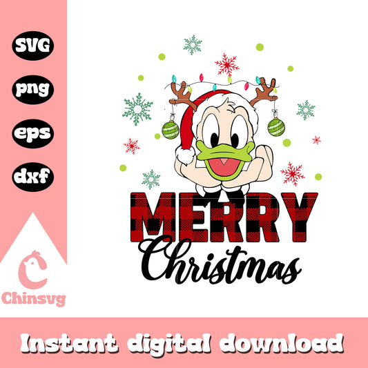 Donald duck merry christmas buffalo plaid svg, christmas donald duck​ svg