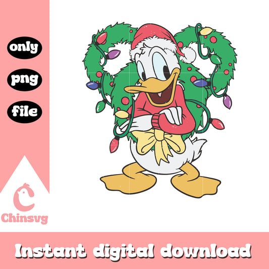 Donald duck wreath mickey ears png, donald duck christmas​ png
