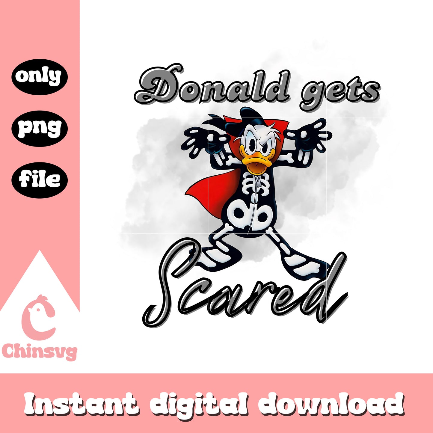 Donald gets scared halloween skeketon png, disney donald png