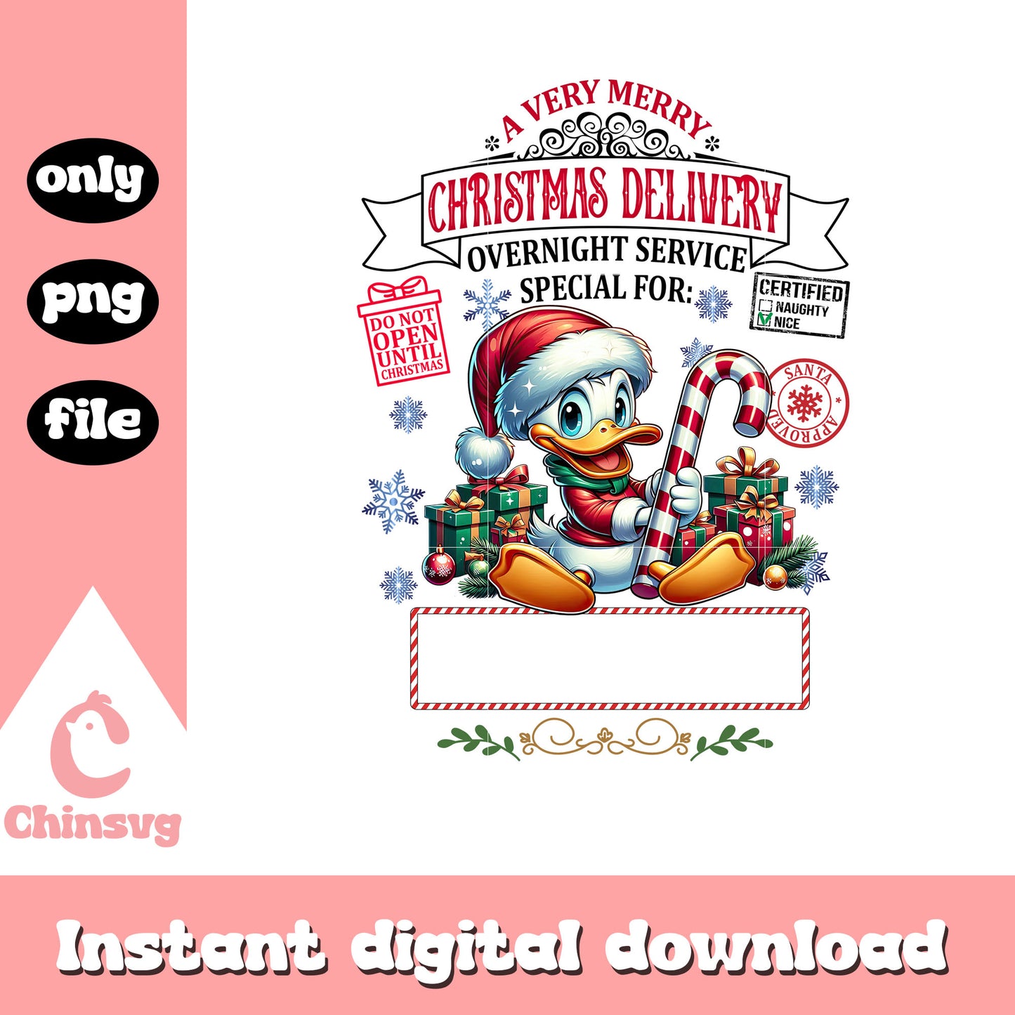 Donald merry christmas delivery png, christmas presents png