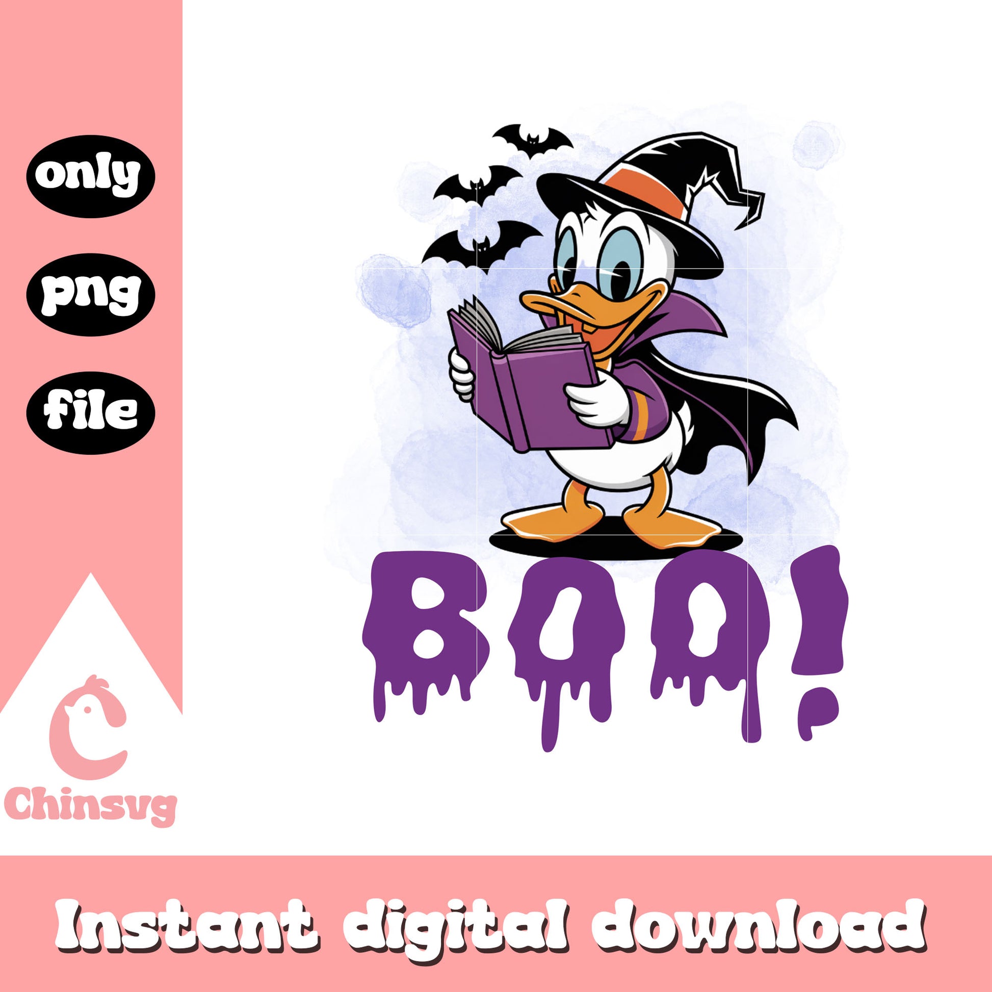 Donald witch boo halloween png, halloween costume png