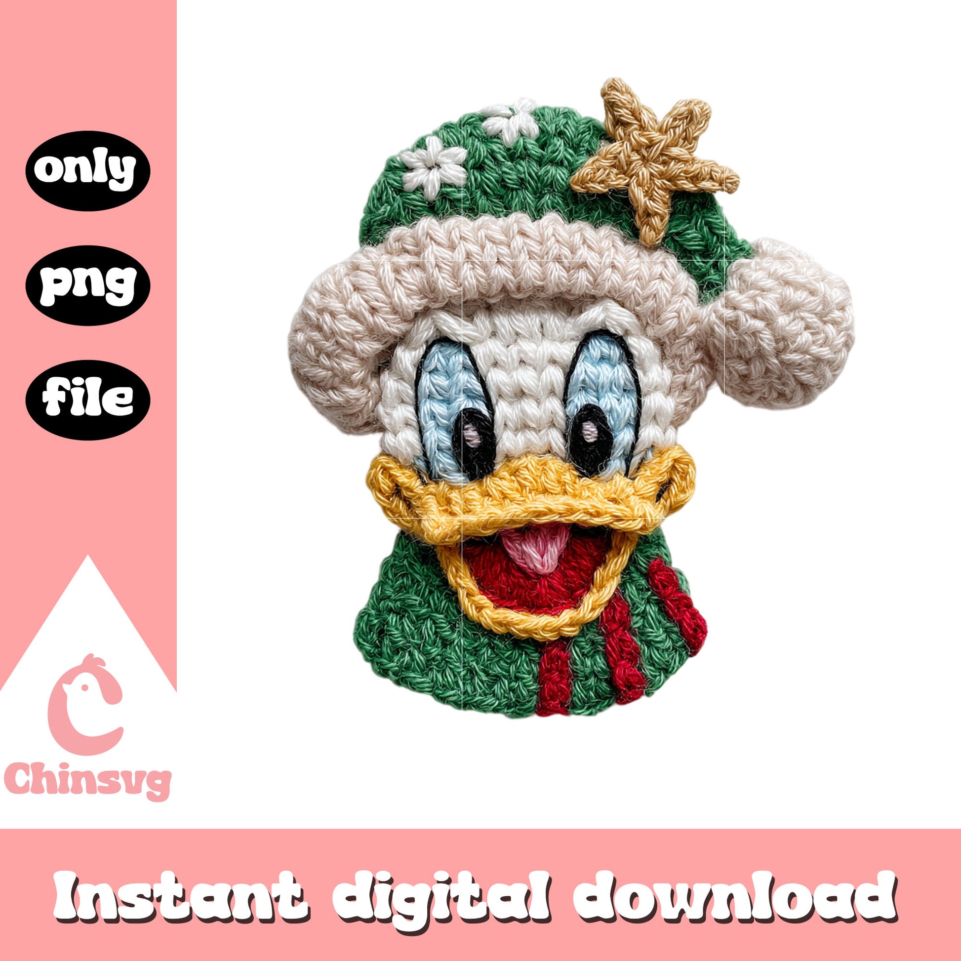 Donald yarn crochet design png, disney donald png