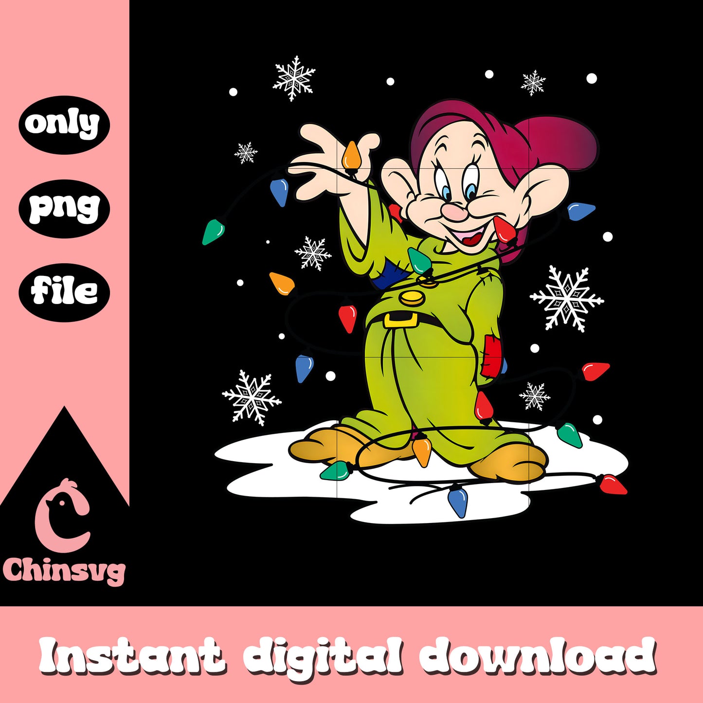 Dopey disney character christmas lights png, christmas decor png
