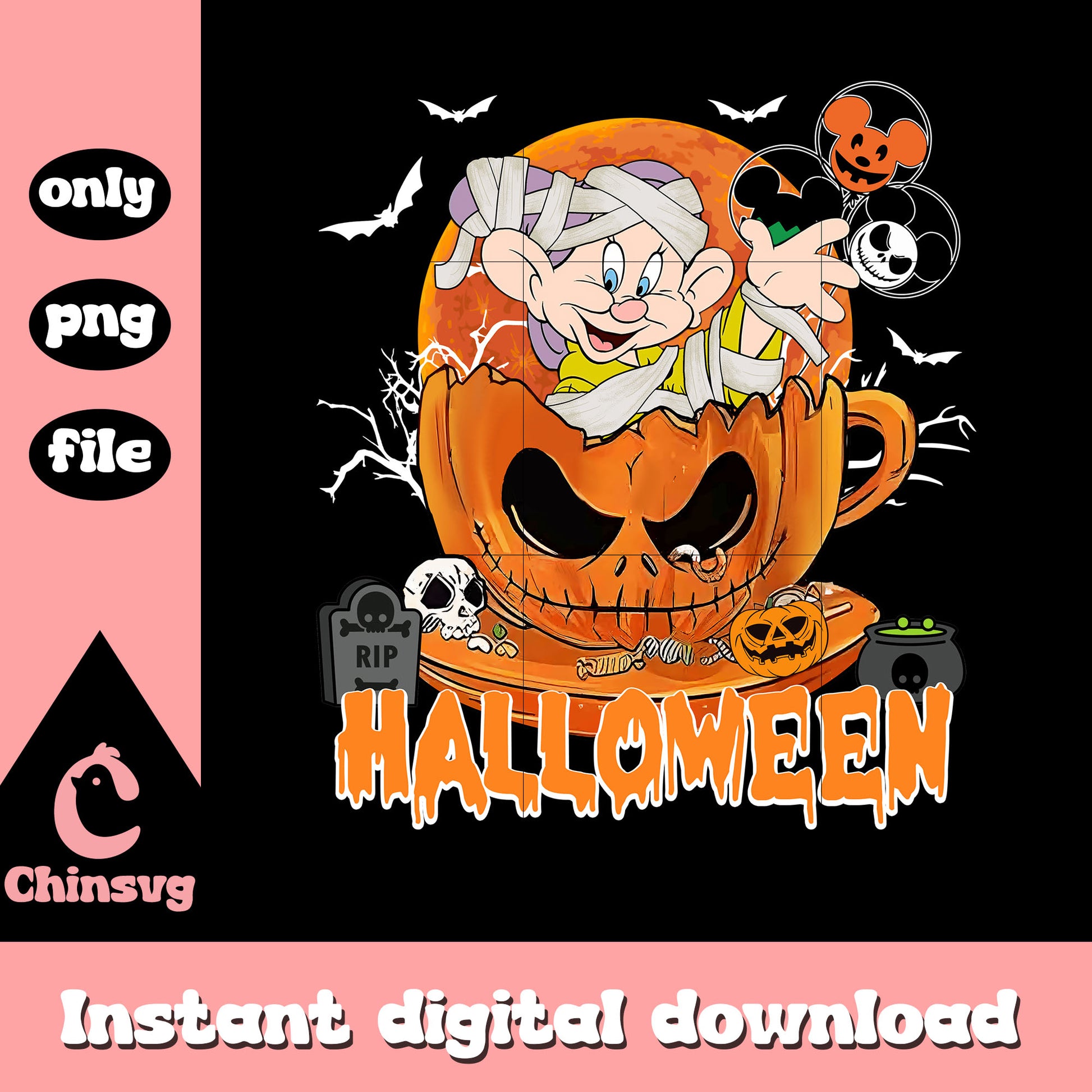 Dopey disney in horror cup design png, dopey snow white png