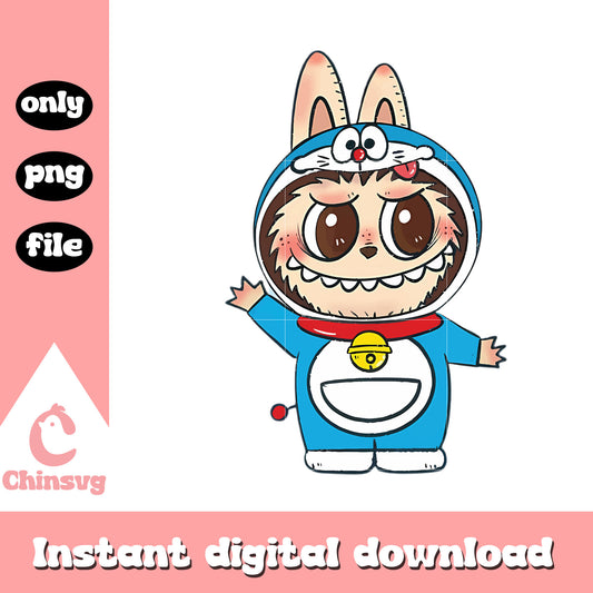 Doraemon head labubu cute doll design png, clipart labubu png