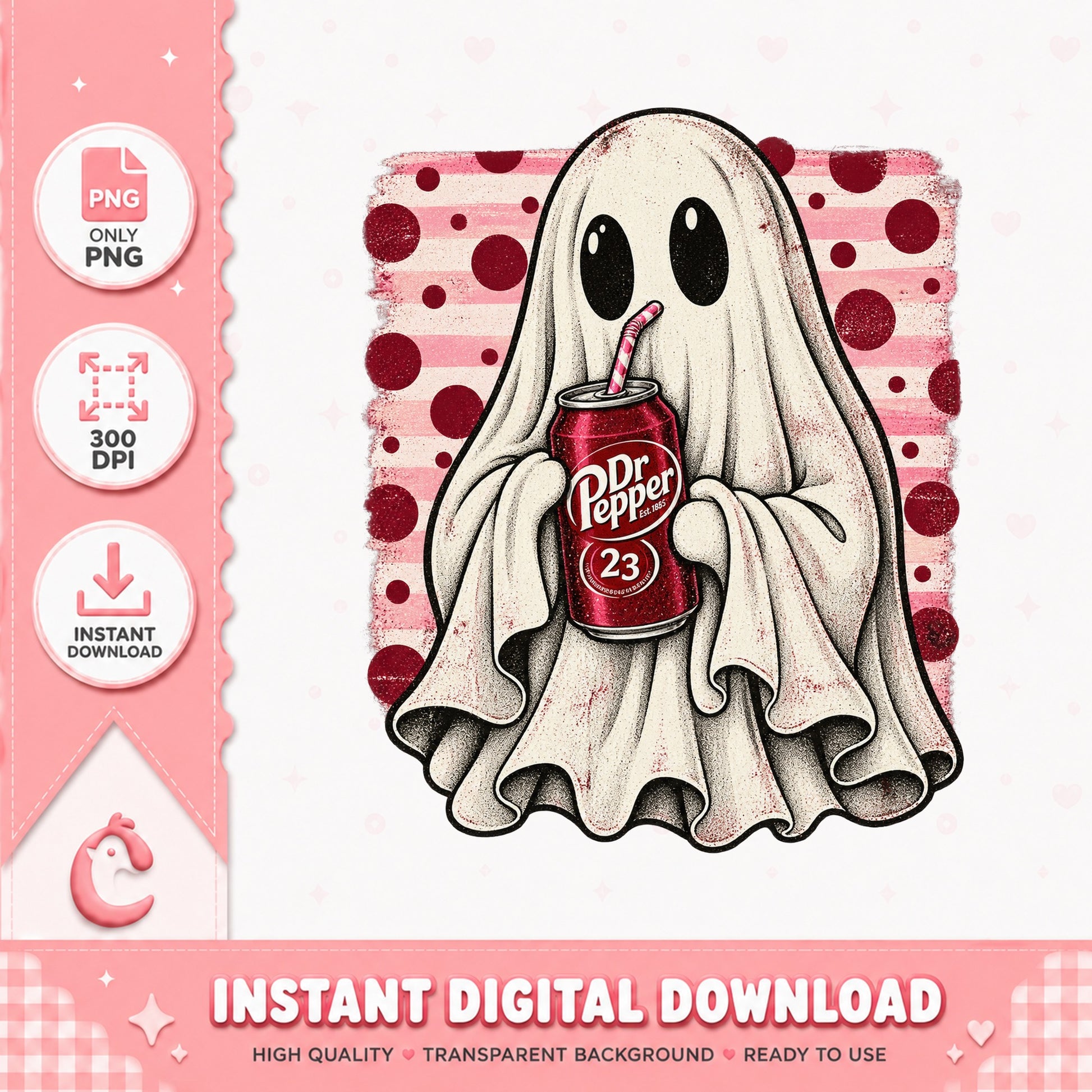 Dr Pepper Ghost PNG, Cute Halloween Clipart, Instant Download PNG