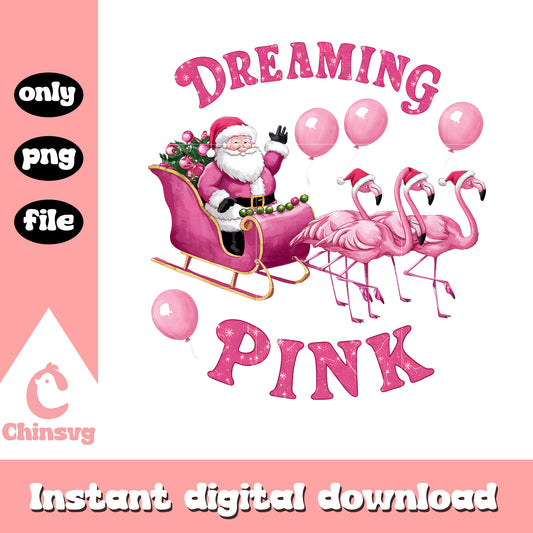 Dreaming pink sleigh santa claus png, xmas decorations png