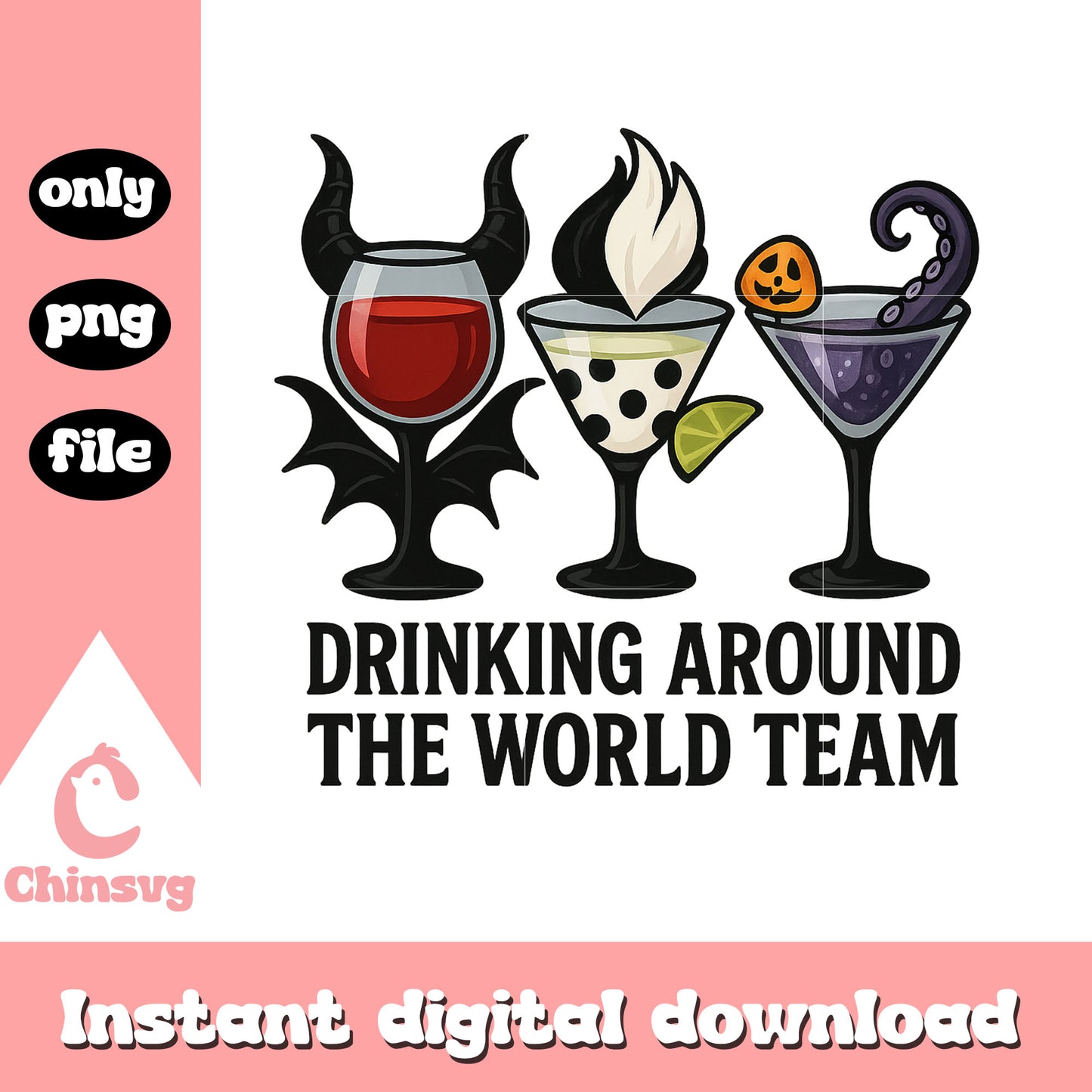 Drinking around the world team cups design png, halloween decor png