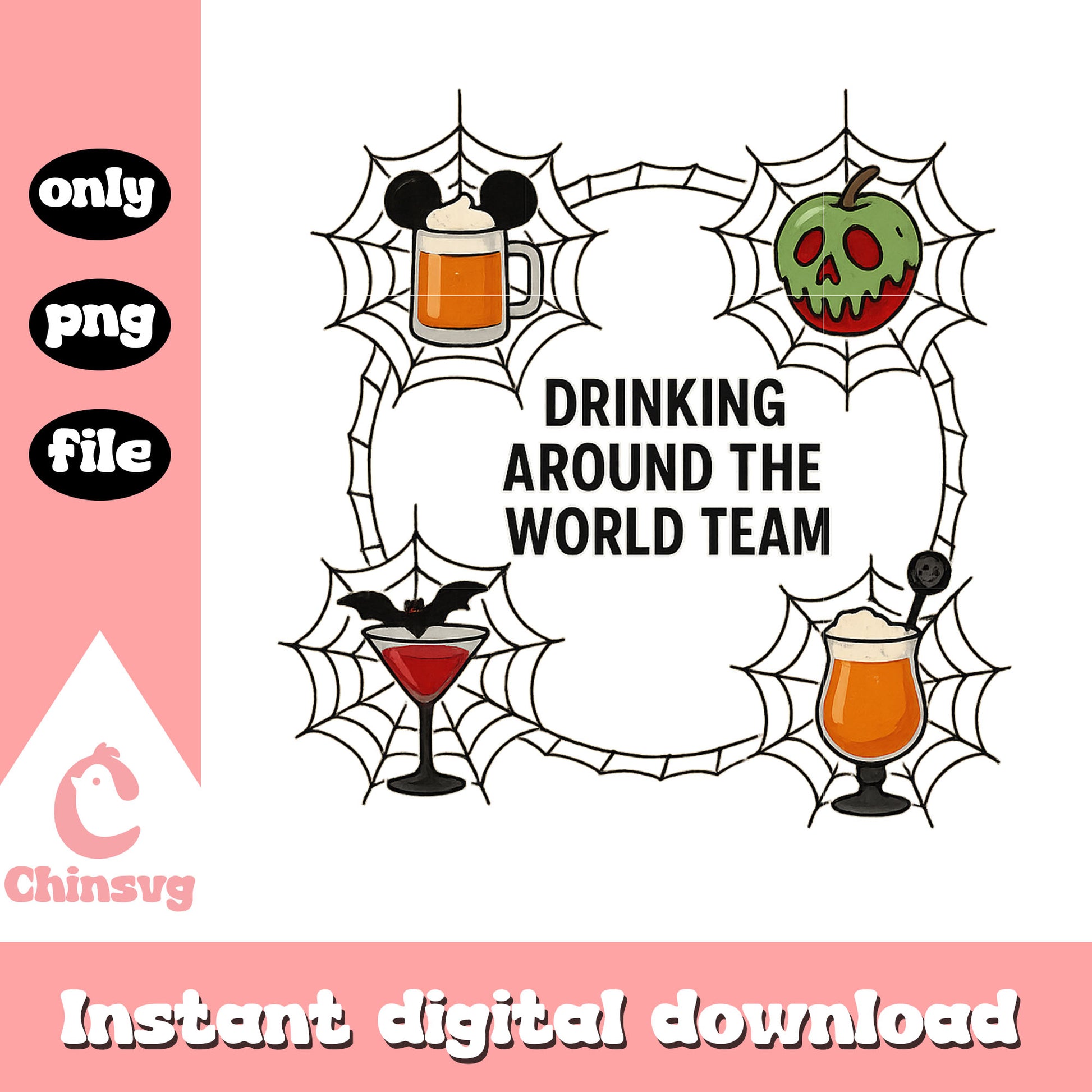 Drinking around the world team design png, halloween quote png