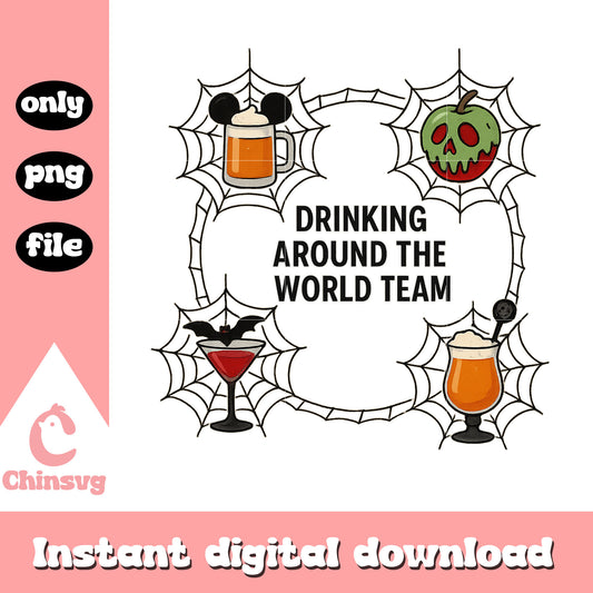 Drinking around the world team design png, halloween quote png