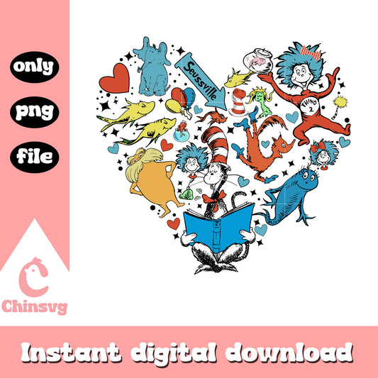 Dr seuss character heart shape design png, dr seuss png, heart png