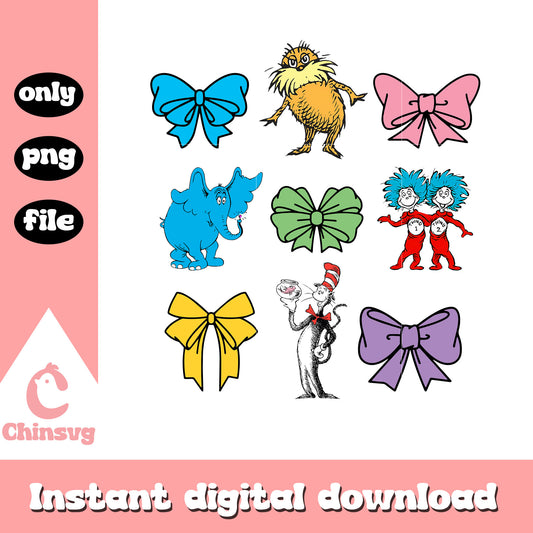 Dr seuss characters and bow png, dr seuss png, cartoon png