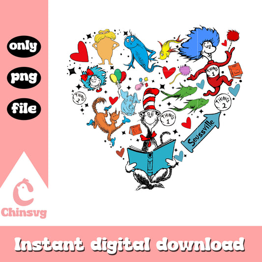 Dr seuss characters heart design png, dr seuss png, heart png