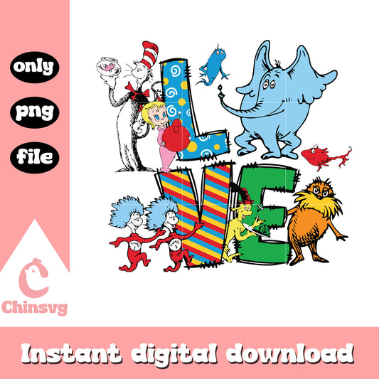 Dr seuss characters love design png, love png, dr seuss png