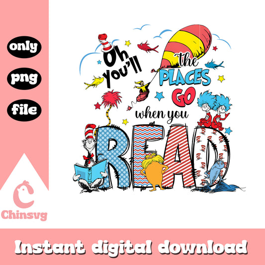 Dr seuss characters reading book png, dr seuss characters png, read png