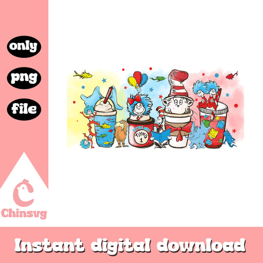Dr seuss coffee cup design png, dr seuss characters png