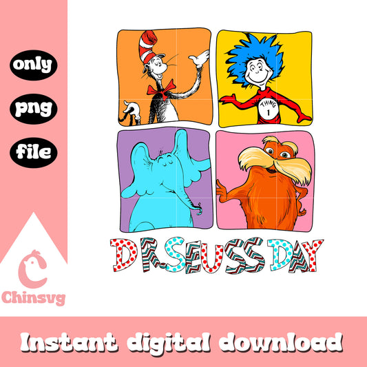 Dr seuss day cartoon characters design png, dr seuss day png