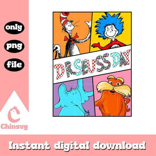 Dr seuss day characters png, cartoon png, dr seuss day png