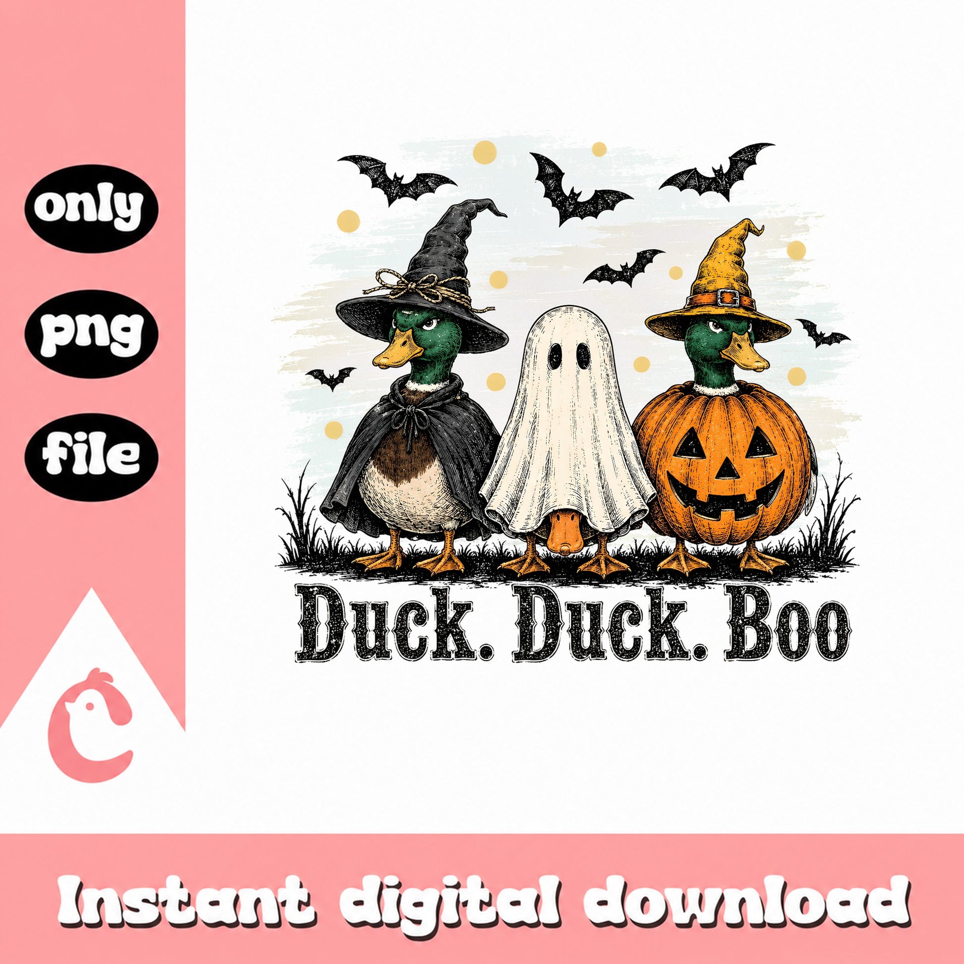 Duck Duck Boo Halloween PNG, Funny Duck Witch Ghost, Pumpkin PNG